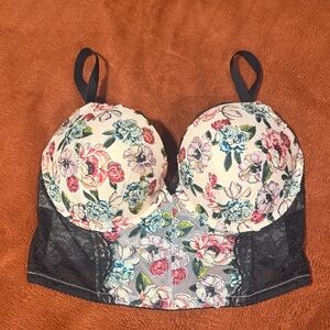 Victoria's Secret Floral Lace Bra - Black and Cream